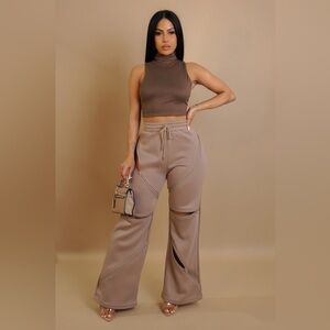 Tan Cutout Jogger Pants